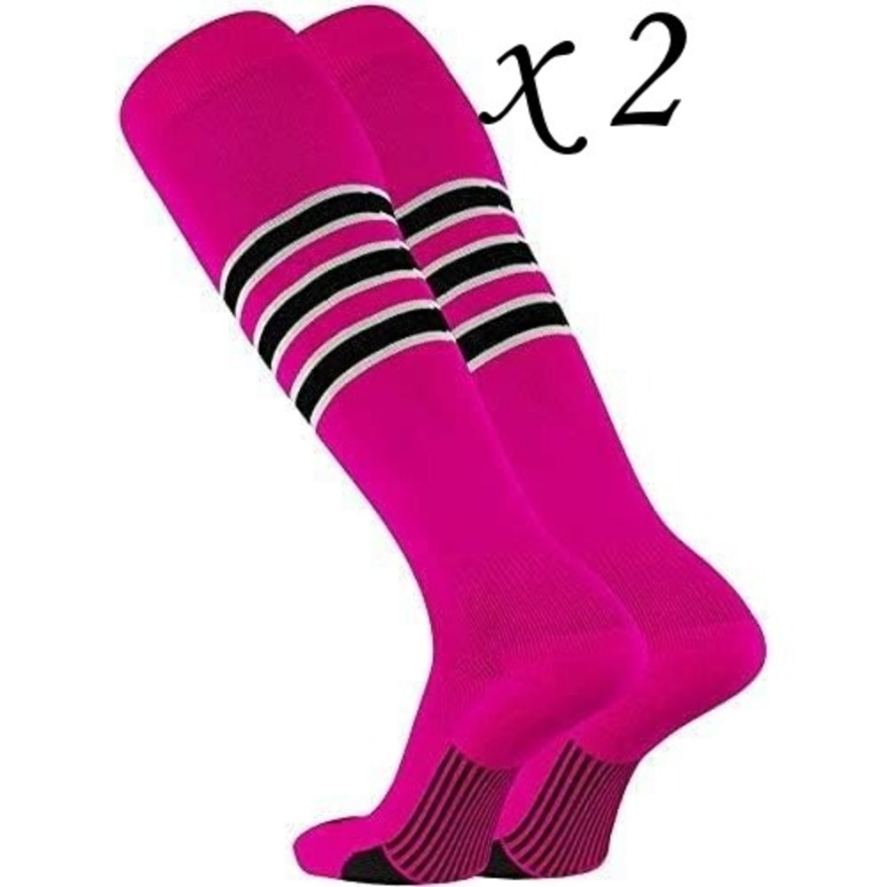 2 Pairs TCK Elite Performance Dugout Baseball Socks - Hot Pink Striped - Medium